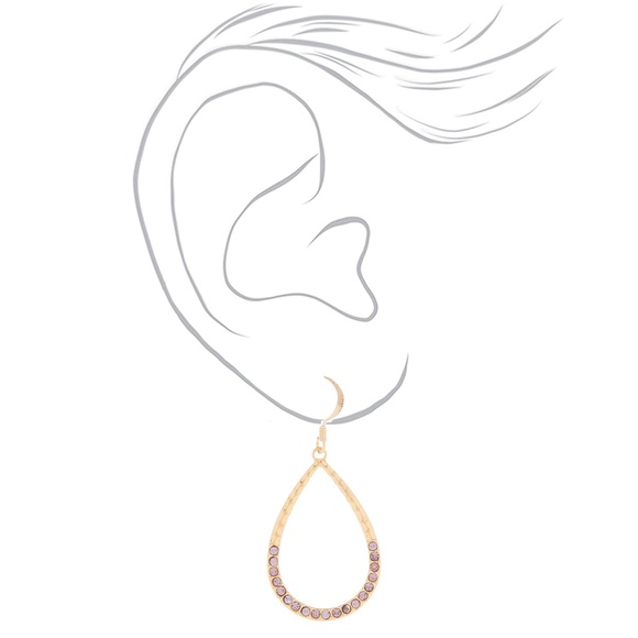 Claire's Jewelry New Gold Teardrop Crystal Drop Earrings Purple Nwt
